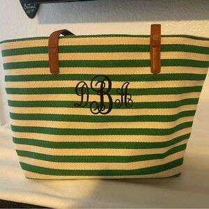 Bold Green and White Striped Canvas Tote